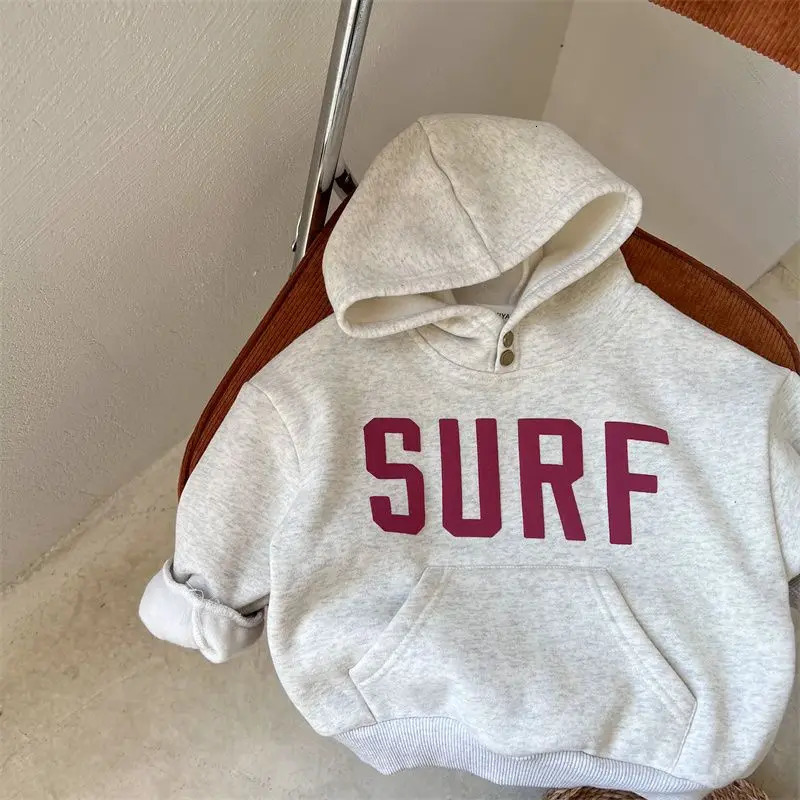 2025 Childrens Hoodie Sweatshirts Loose Thickened Letter Korean Style Baby Boys Girls Plush Sweater Casual Top Winter 251021