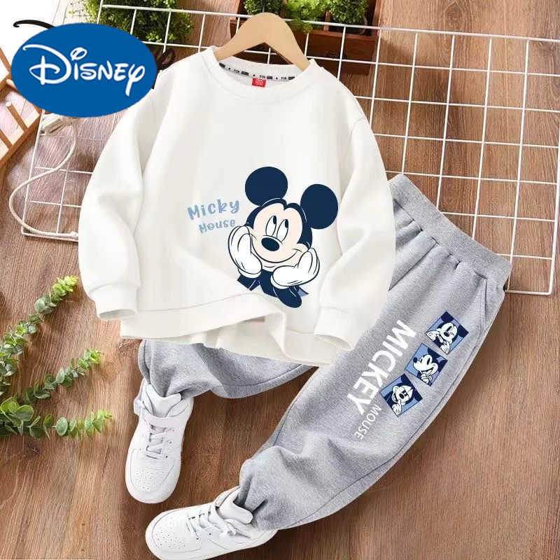 Disney Autumn Baby Girl Boy Clothes Set Children Mickey Printing Sweatshirt Top and Pants Bottom Two Piece Suit Cotton Tracksuit H2510221