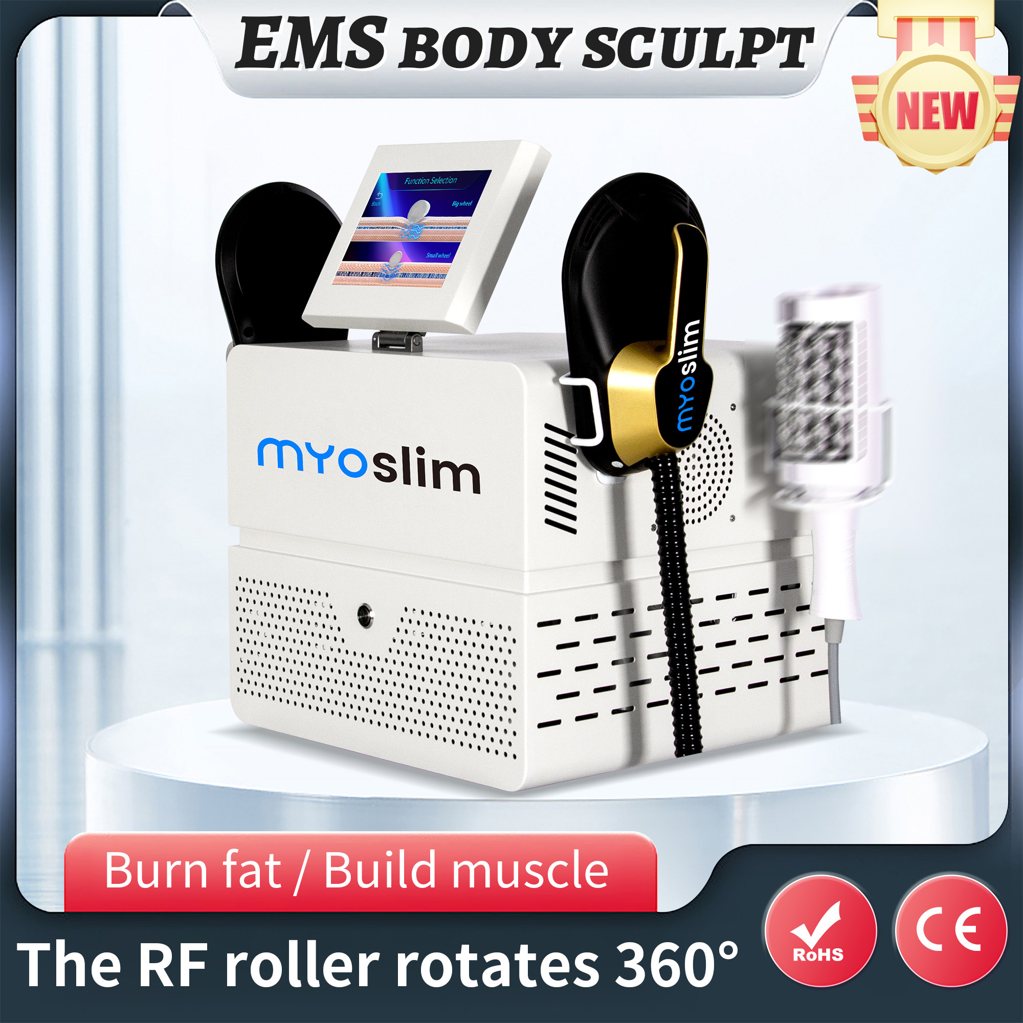 Myoslim New Desktop RF Body Shaping Machine Roller Fat Reduction And Magnetic Slimming EMS Body Shaping And Weight Loss White