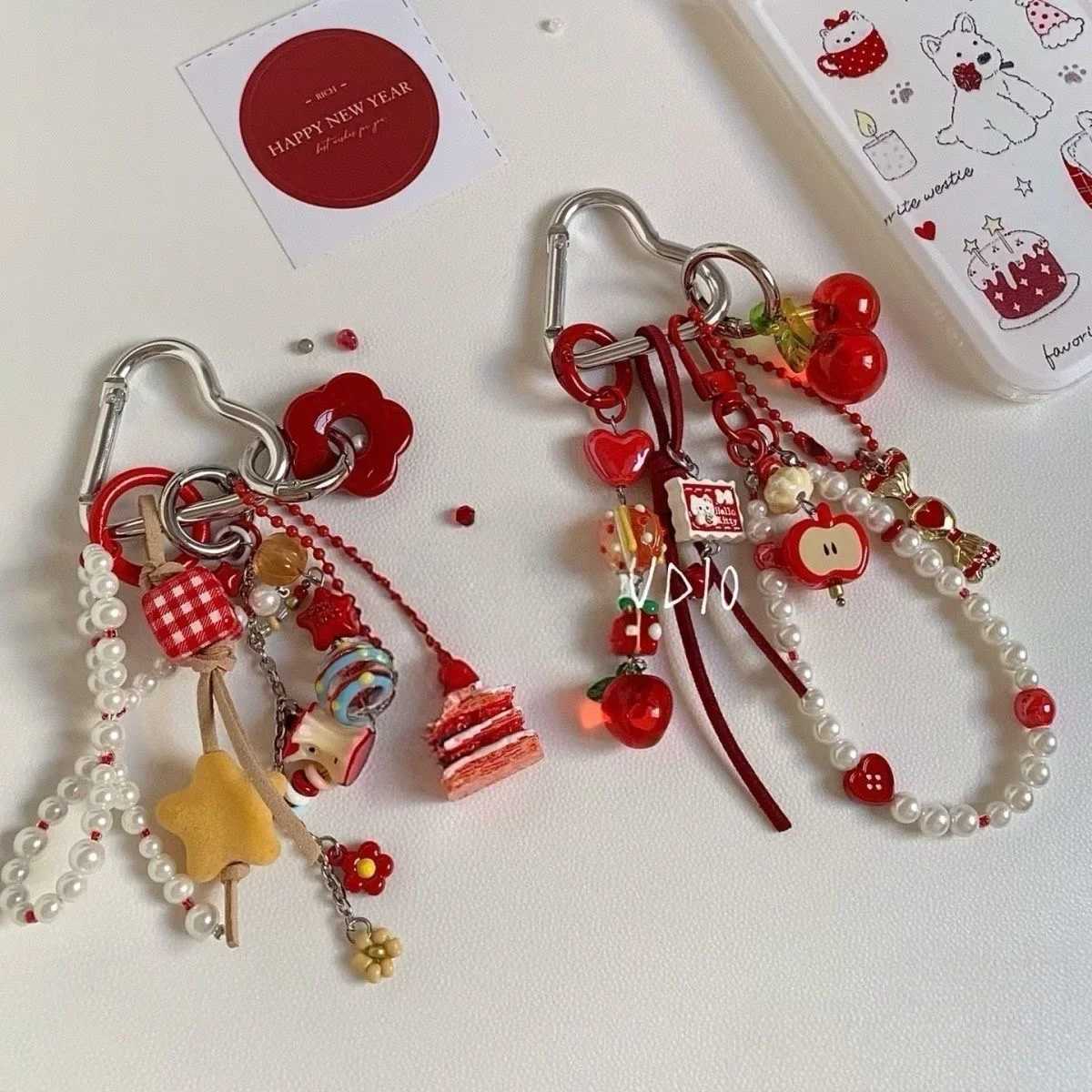 new product sweet red cherry Key Chain pearl Backpack pendant J251121