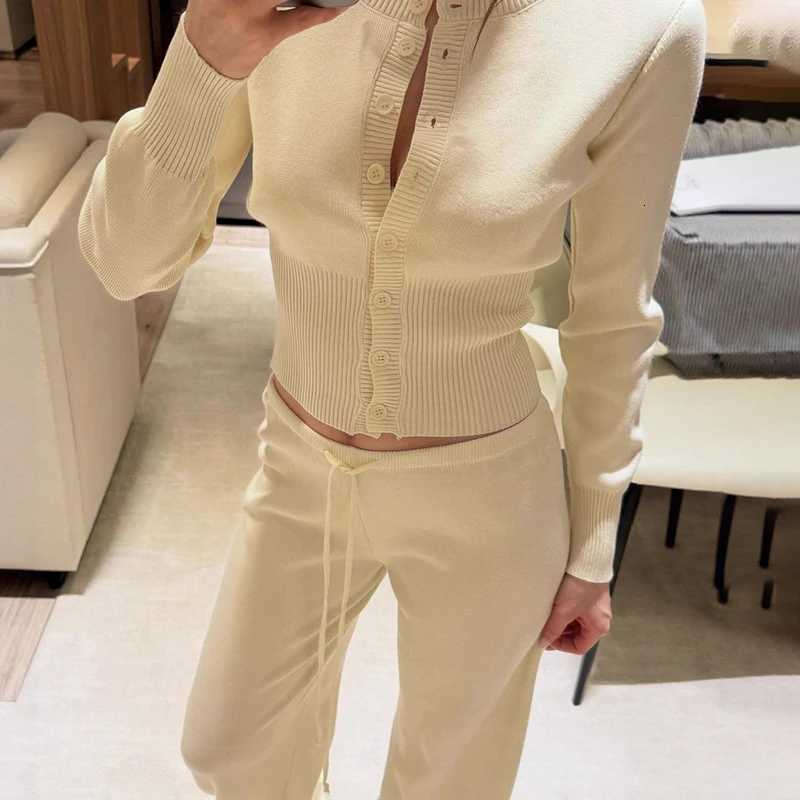 Tornova 2025 Fall Winter Knitted Suit Solid Cardigan Top Womens O neck Knitted Sweater Straight Trousers Two Piece Set CasualT251022