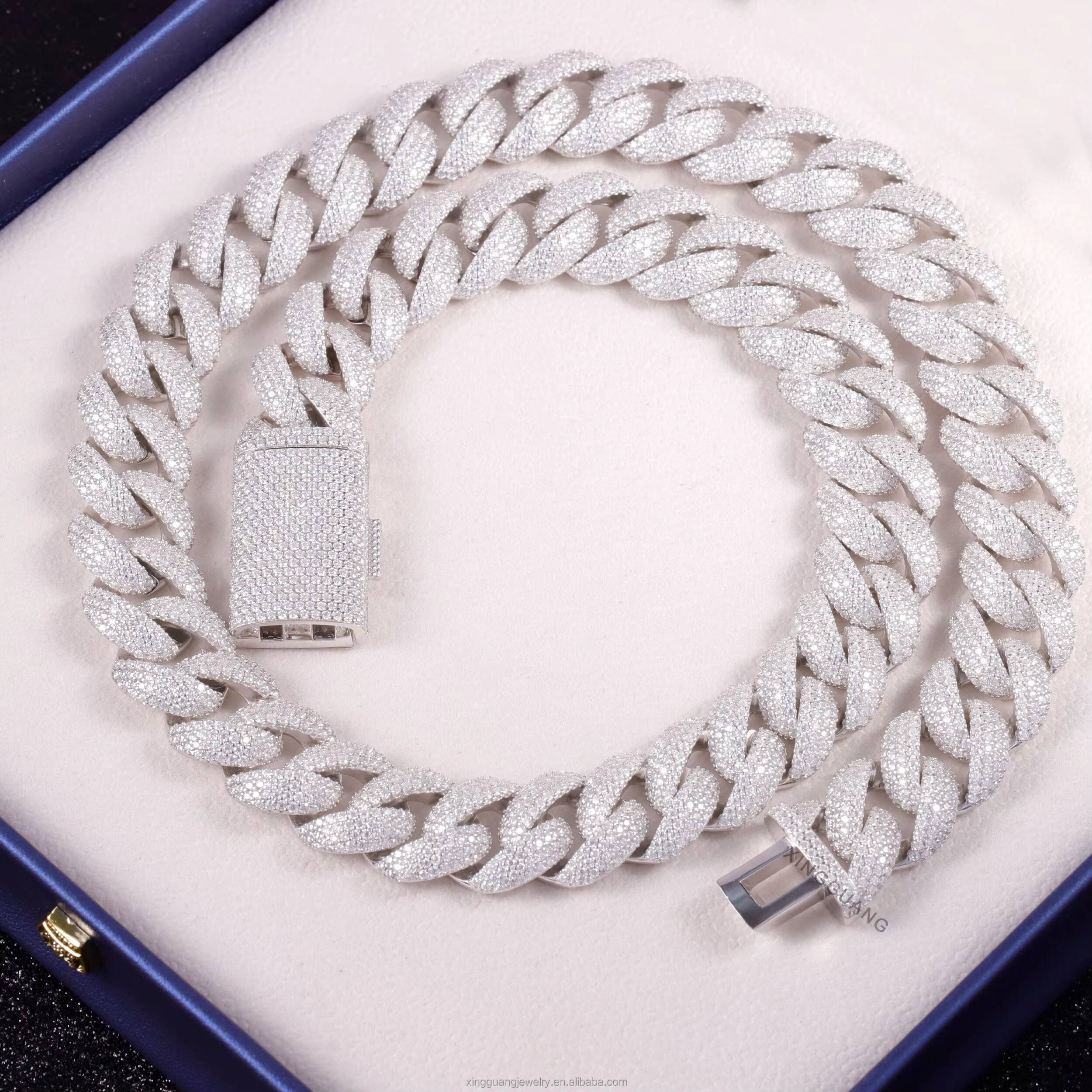 StraightBent Buckle 17MM 4Rows Full Iced Out D Color Moissanite Diamonds Solid Silver Cuban Lidynamic Chain Hip Hop Jewelry