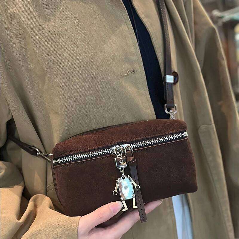 Women's Mini Suede Cowhide Leather Crossbody Handbag Designer Autumn Winter Lady Commuting Shoulder OL Phone Bag Suo251022