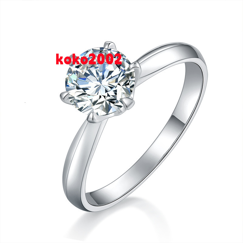 De Classic Six Claws Single Moissanite Wedding Ring for Women Simple Moissanite Silver Rings 925 Silver Closed Engagement Rings