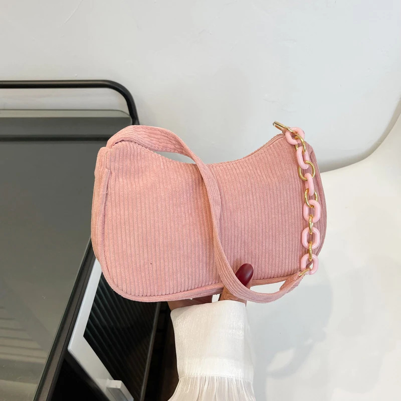 Fashion Vintage Handbag Autumn Winter Corduroy Underarm Bag Zipper Shoulder Small Bags Female Soft Casual Clutch 251018