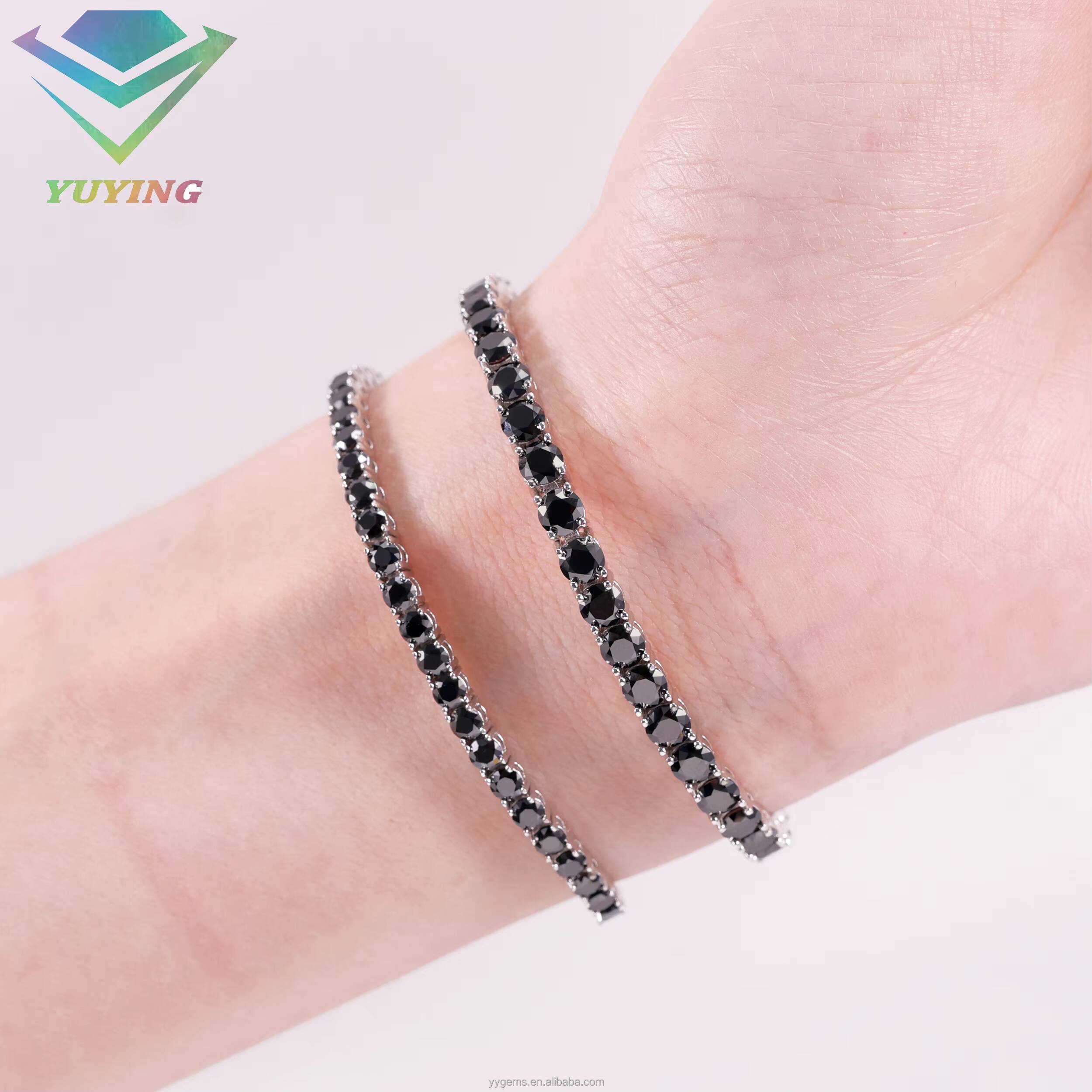 Factory Price Black Moissanite Tennis Chain Jewelry 925 Sterling Silver 2mm65mm VVS Black Mossanite Tennis ChainBracelet
