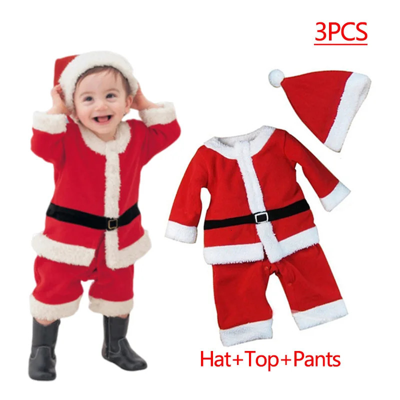 Kids Santa Claus Romper with Hat Toddler Boy Girl Party Baby Year Christmas Costume Jumpsuit Cosplay Xmas Clothing Set 251022