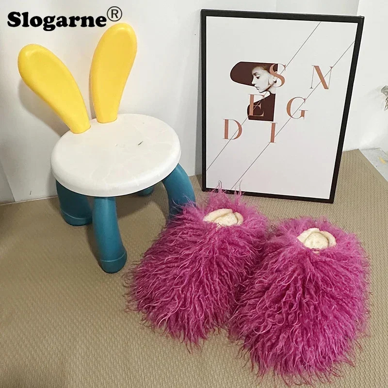 Winter Fluffy Slippers Women Outdoor Faux Fur Slides Ladies Indoor Furry Faux Wool Slippers Warm Shoes House Shoes 251022