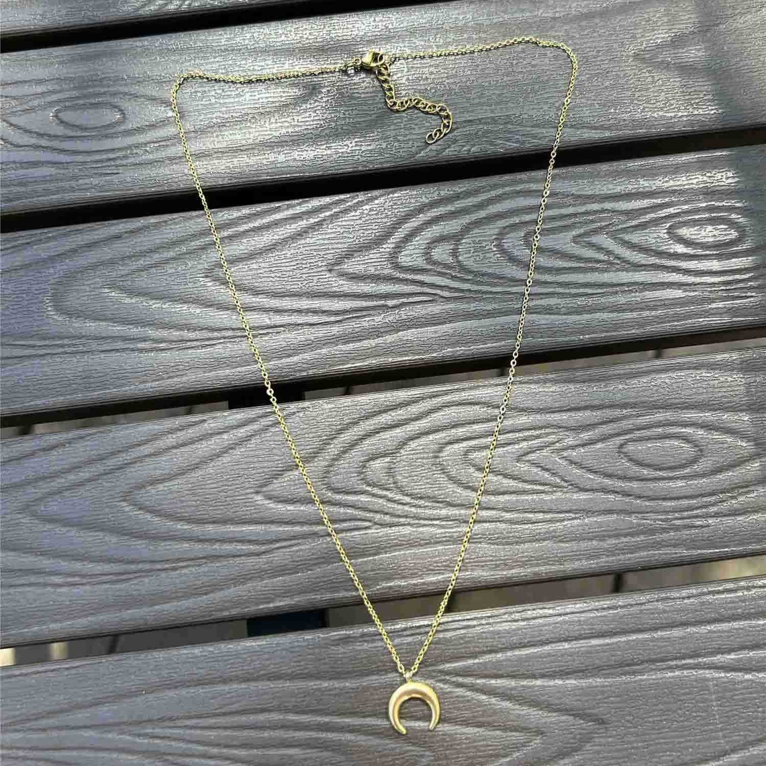 New Fashion Stainless Steel Thin Chain Moon Pendant Necklace For Woman Half Moon Horn Charms Necklace Jewelry U251022