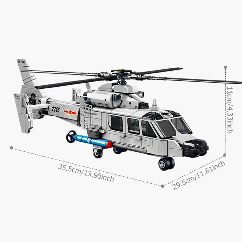 SEMBO Z9 Shipborne Helicopter Assemblage Building Blocks MOC Armed Aircraft Fighter Soldiers Model Bricks Kids Toys Boys Gifts J251022