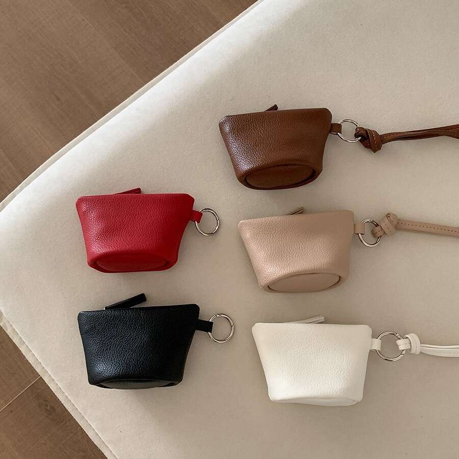 New Halter Neck Mini Fashion Versatile Lipstick Coin Purse Ins Style Solid Color Soft Leather Single Shoulder Earphone Bag B5