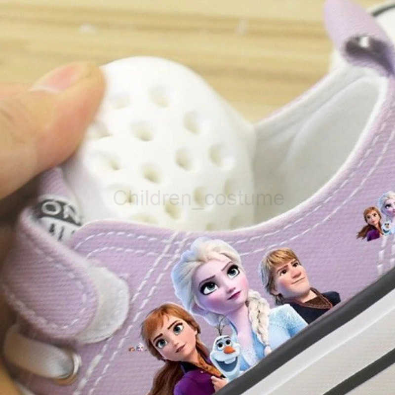 Disney Girls Shoes Summer Spring Childrens Canvas Elsa Princess Shoes Lowtop Sneakers Girls Purple Shoes Size 2537 H251022