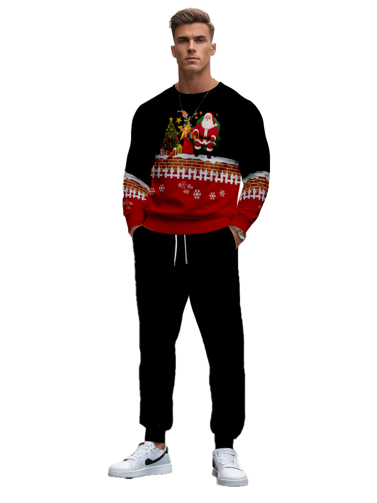 Men's Brown Knitted Cotton Blend Long Sleeve Round Neck Sweatshirt Ankle-Length Casual Outdoor Comfortable T-Shirt - YLWY00191