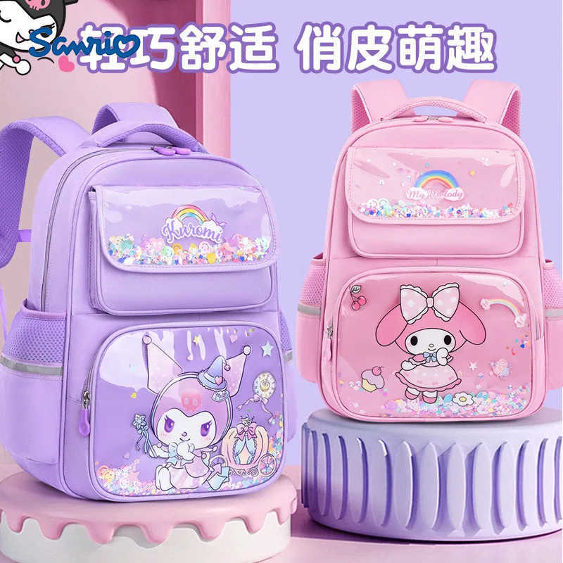 Sanrio Pupil Schoolbag Backpack Lightweight Student Large Capacity Childrens Cute Bags Cinnamoroll Kuromi My Melody Child L251022