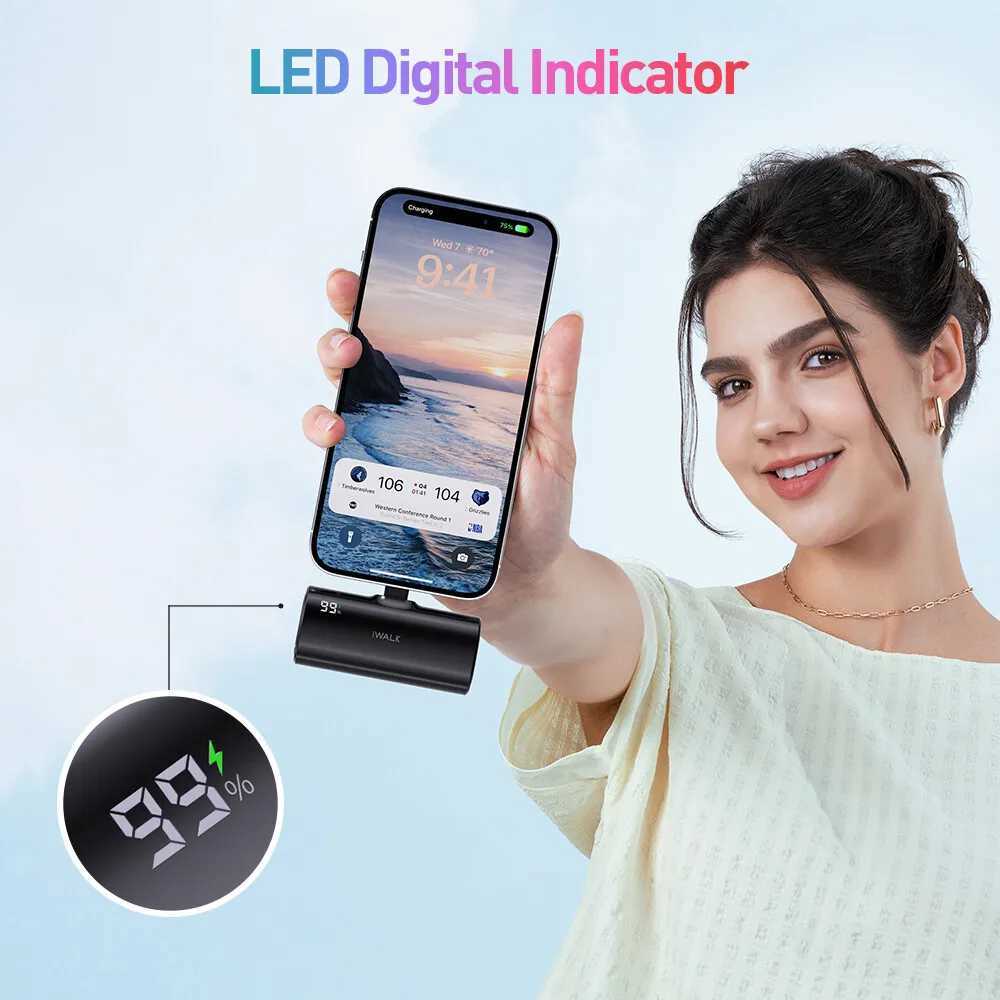 IWALK portable interchangeable connector capsule mobile power bank fast charging 5000mAh suitable for iPhone Lightning J251114
