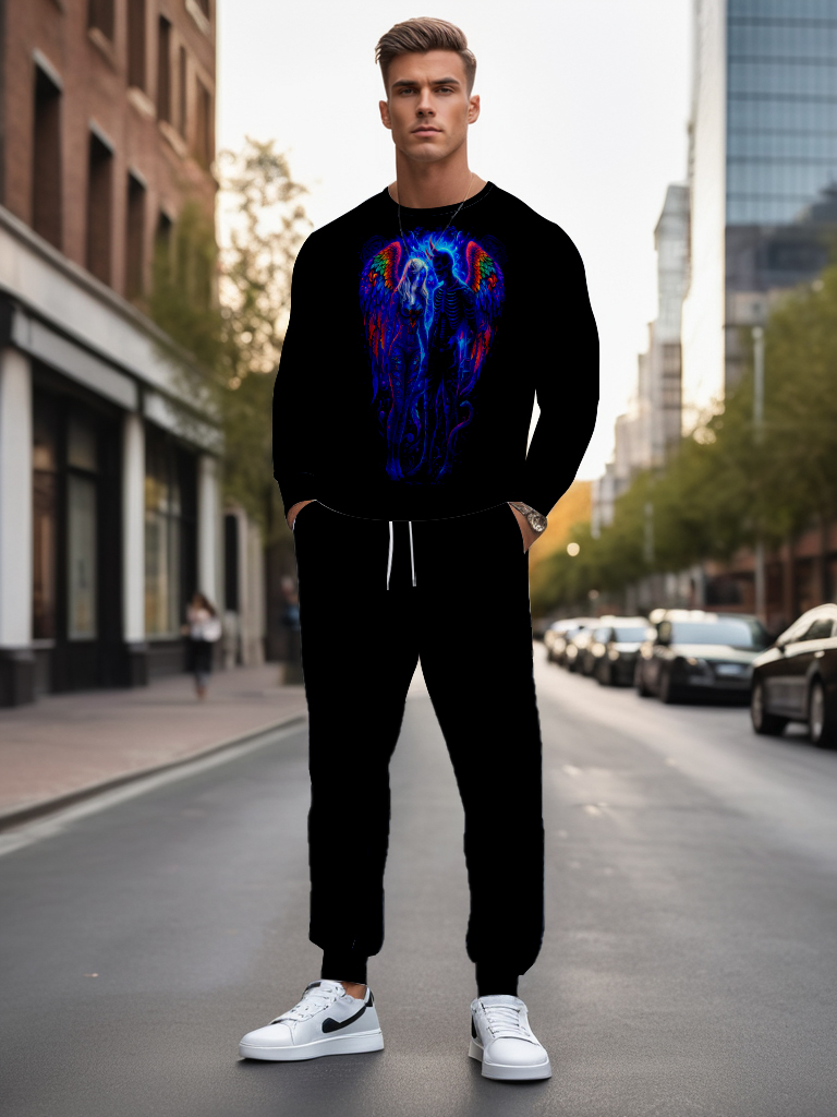 Men's Brown Knitted Cotton Blend Long Sleeve Round Neck Sweatshirt Ankle-Length Casual Comfortable Outdoor Wear T-Shirt - YLWY00181