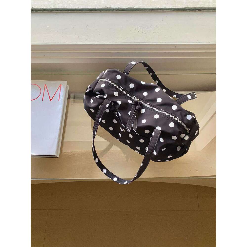 Cute Style Black And White Polka Dot Korean Version Large Capacity Shoulder Bag New Casual Versatile Nylon Handbag For Women B5