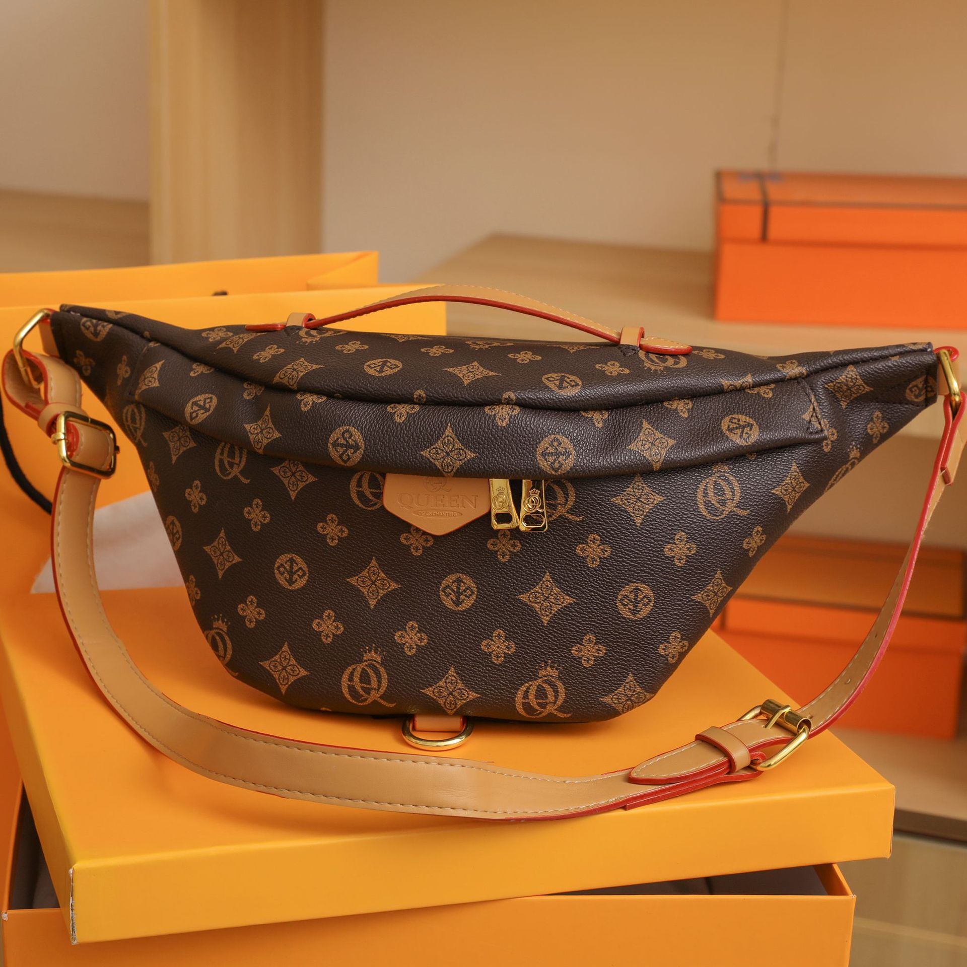 New Fashion Printed Breast Bag Large Capacity Waist Bag Female Retro Trend Motorcycle Bag Female Shoulder Bag