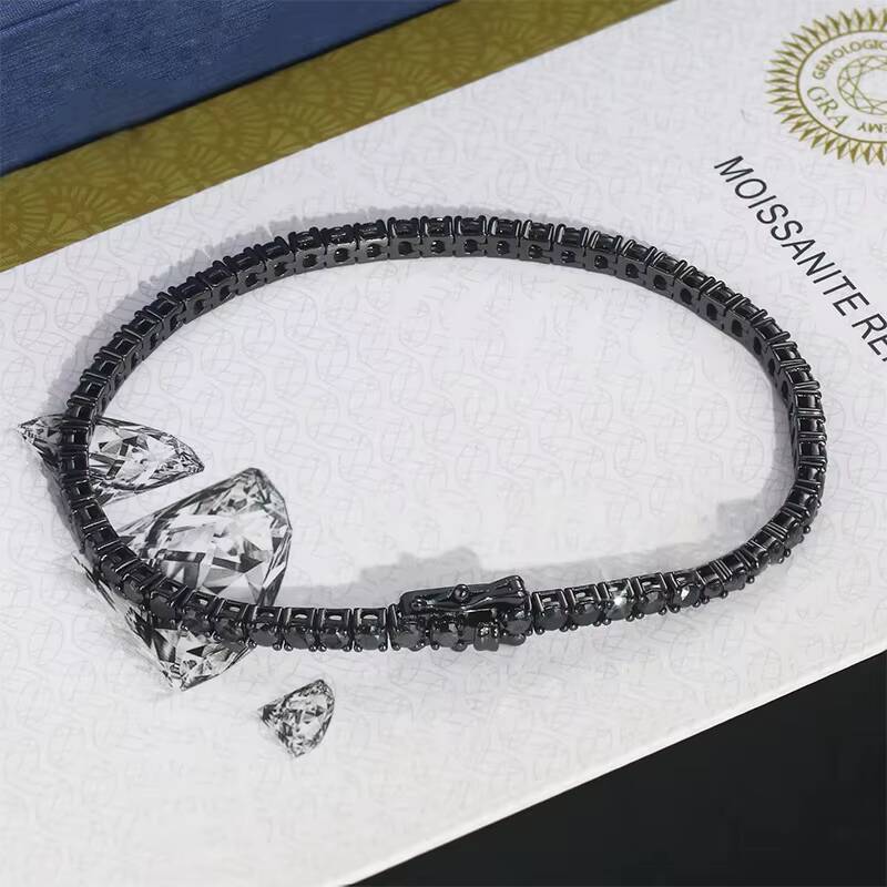 Custom Fine Jewelry 4mm 5mm VVS Moissanite Tennis Chain Bracelets Stainless Steel Black Moissanite Tennis Bracelet