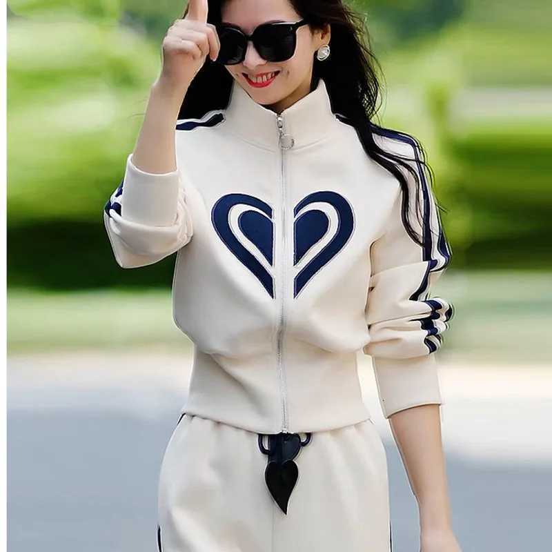Womens Spring Summer 2025 New Stand Collar Zippered Sweater Coat Tops Wide Leg Pants Two Piece Set Casual Sports Suit For WomenT251022