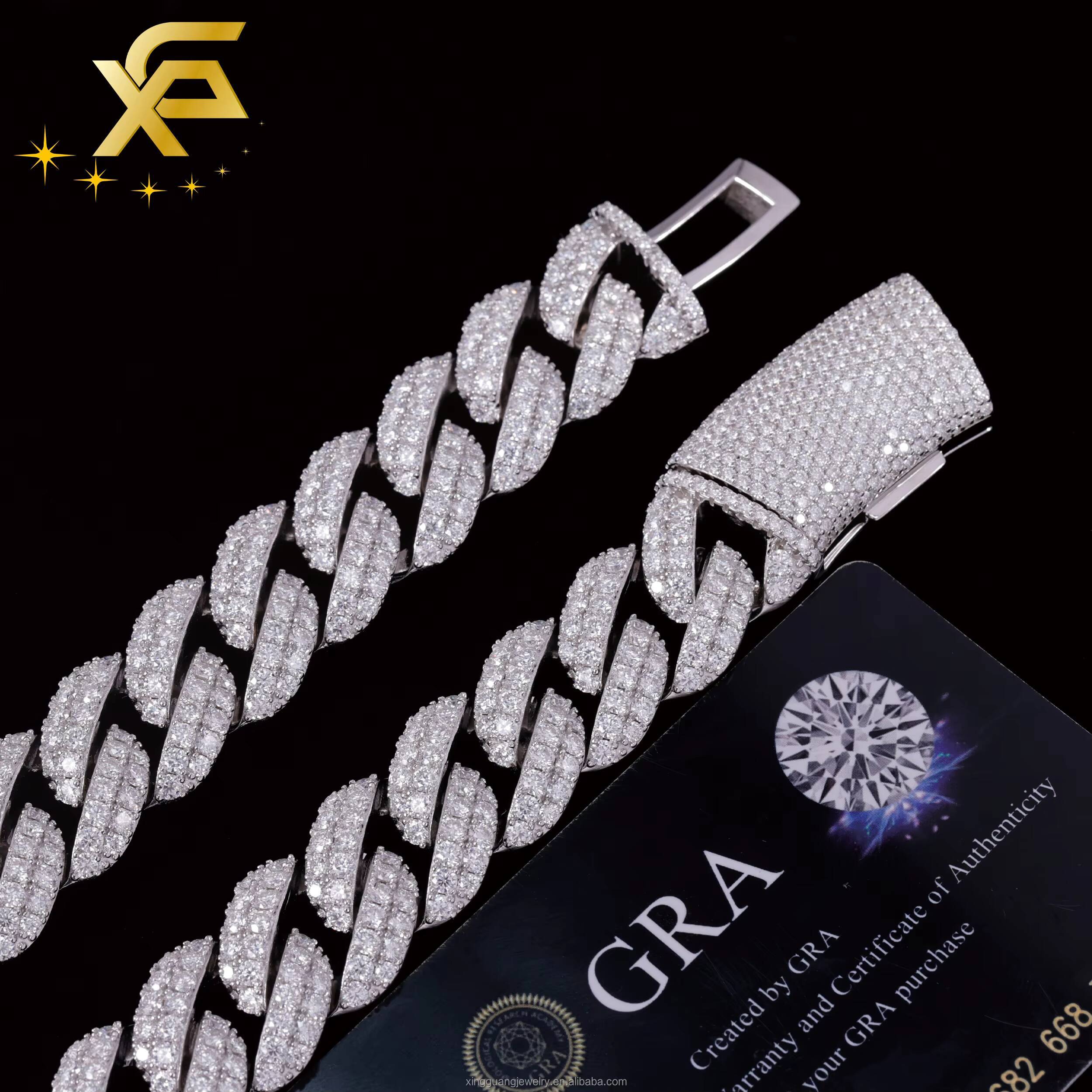 Fashion VVS Moissanite Cuban Chain 13mm 16mm 18mm 925 Silver VVS Moissanite Diamond Iced Out Cuban Lidynamic Chain Hip Hop Necklace
