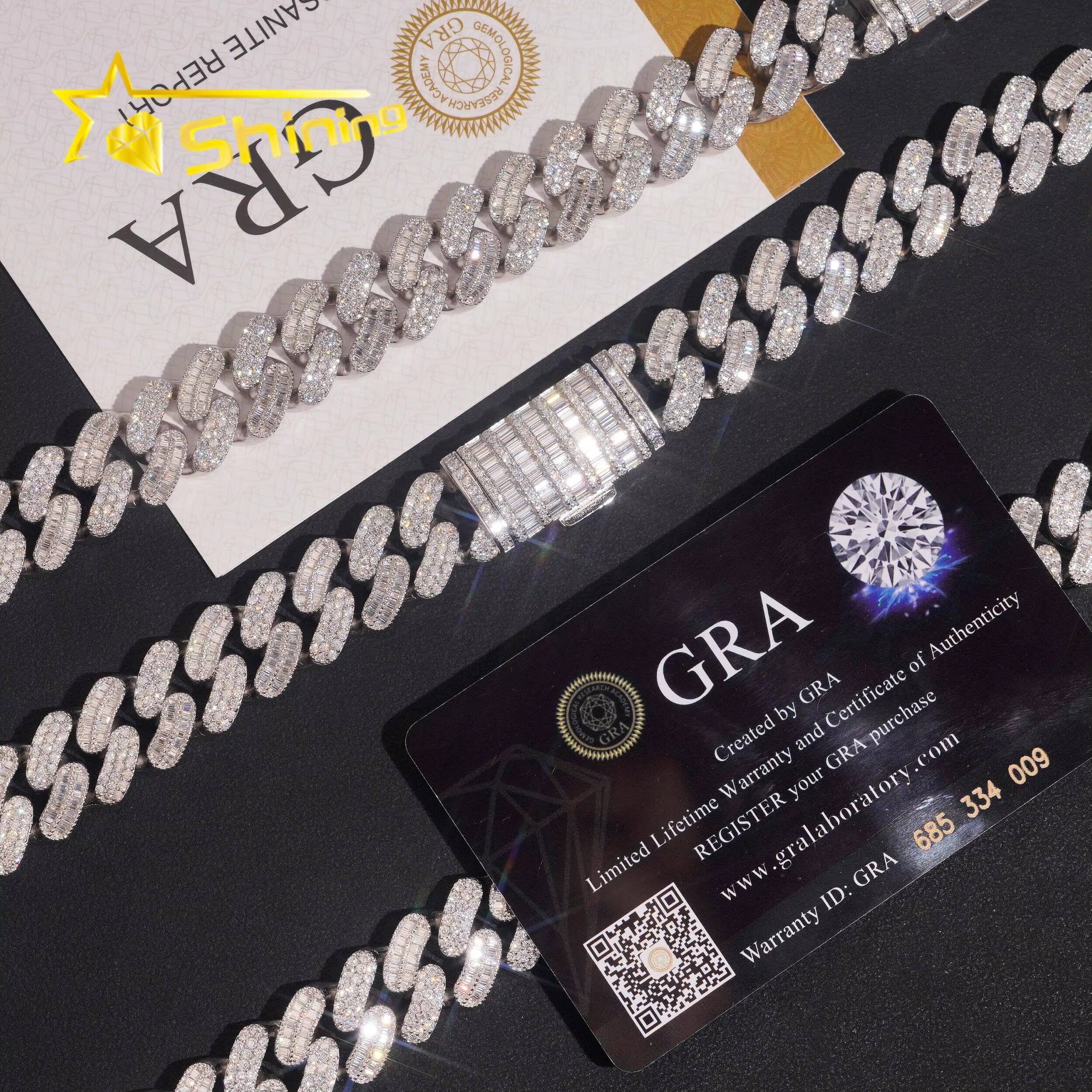 Hip Hop Rapper Jewelry 925 Silver 15mm Pass Diamond Tester Moissanite Miami Iced Out Cuban Lidynamic Chain