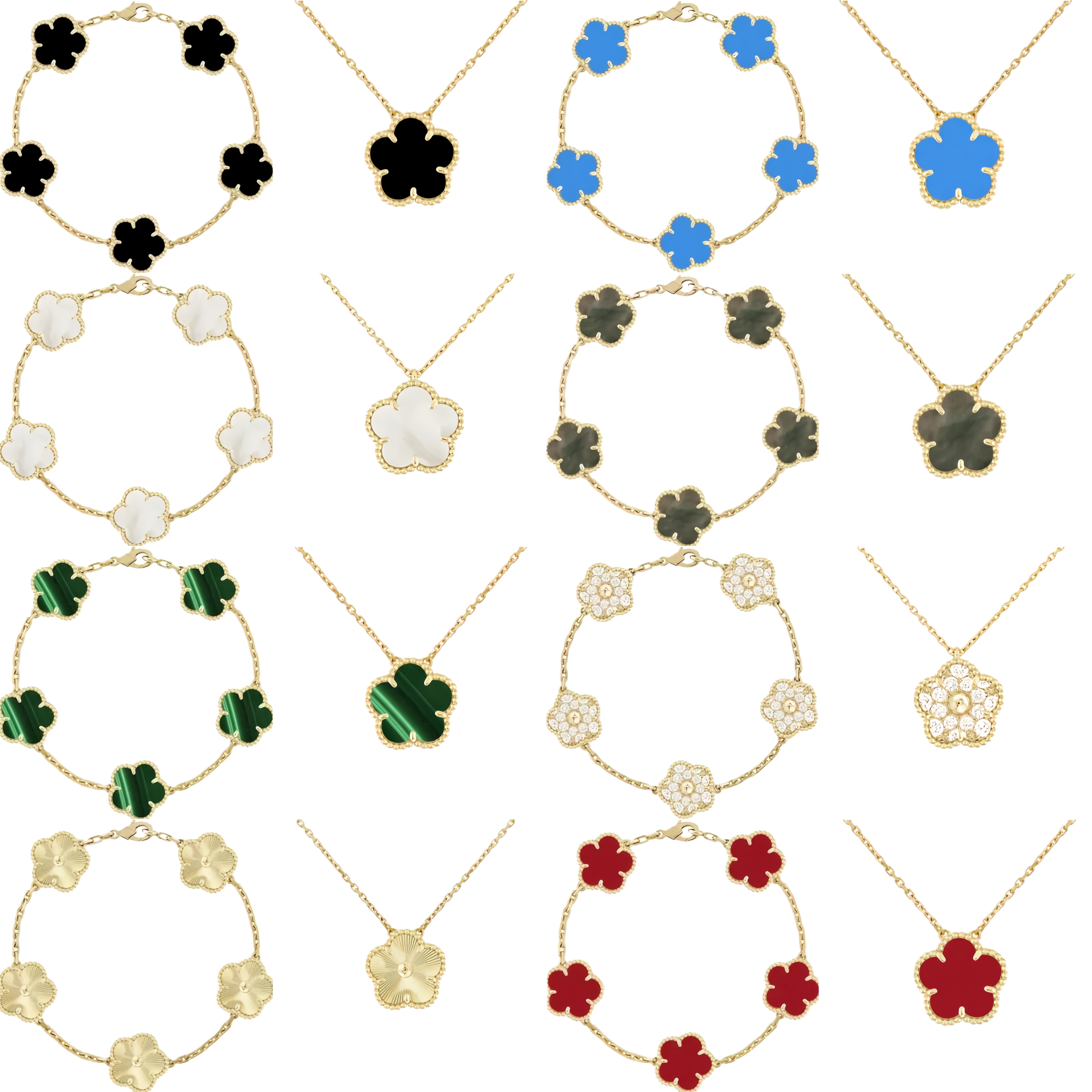 Luxurious Pendant Necklaces Gold Clover Bracelet with Pearls Diamonds for Women Elegant Mother's Valentines Gift 18K Gold Plated Chassic Flower Clover Necklace