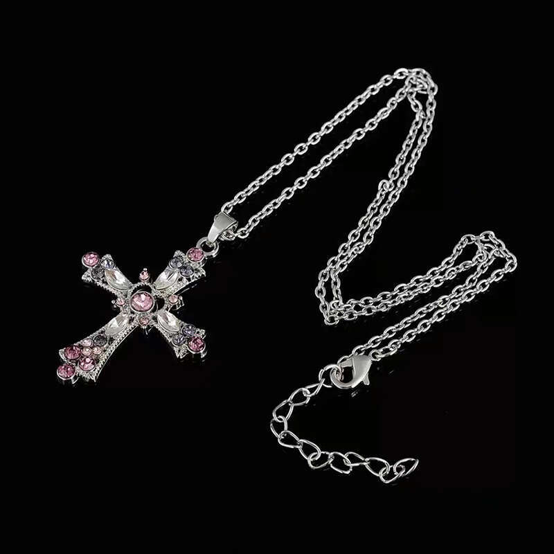 Vintage Crystal Cross Pendant Necklace Bohemian Style Crystal Dia Cross Pendant Necklace for Women Collarbone Chain