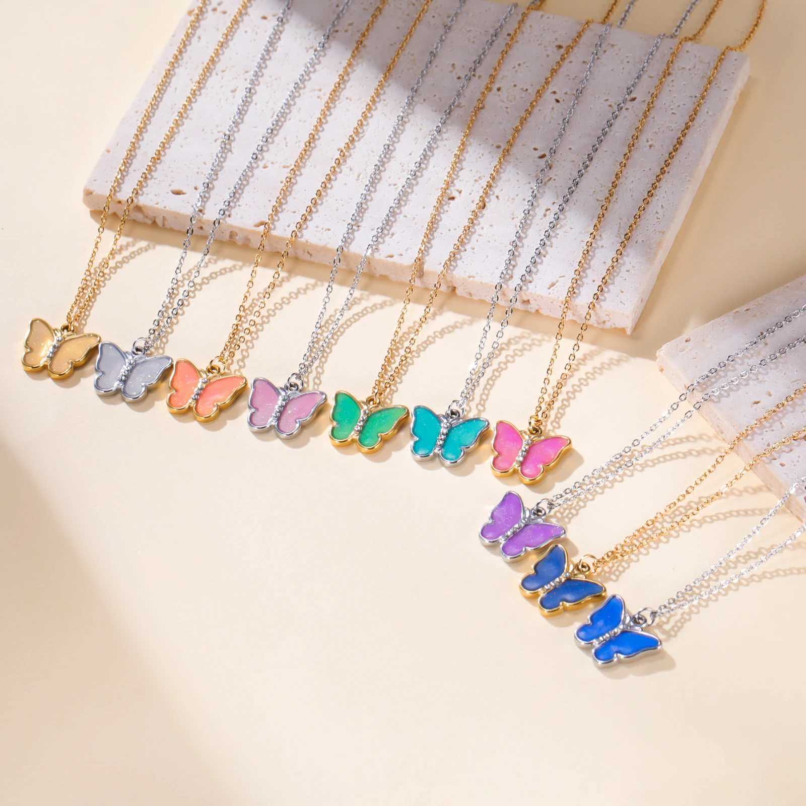 Cazador Clear Zircon Butterfly Necklace Stainless Steel Colorful Cute Womens Necklace Jewelry Birthday Gift 2025 New V251022