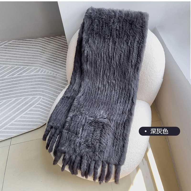 2024 New Autumn Fashion Knitted Fur Shawl Women Winter Real Rabbit Fur Scarf Thick Luxury Shawl With Tassel Ladies Knit Scarfs J251118