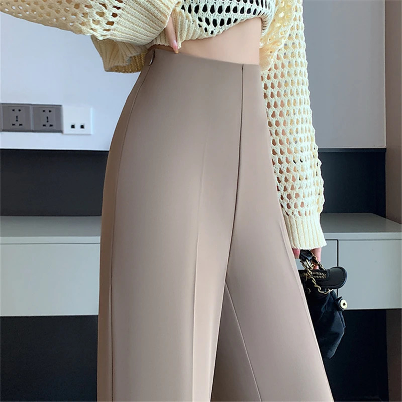 High Waist Khaki Suit Wide Leg Womens Full Pants Spring Summer Female Elegant Minimalism Straight Loose Trousers 251022
