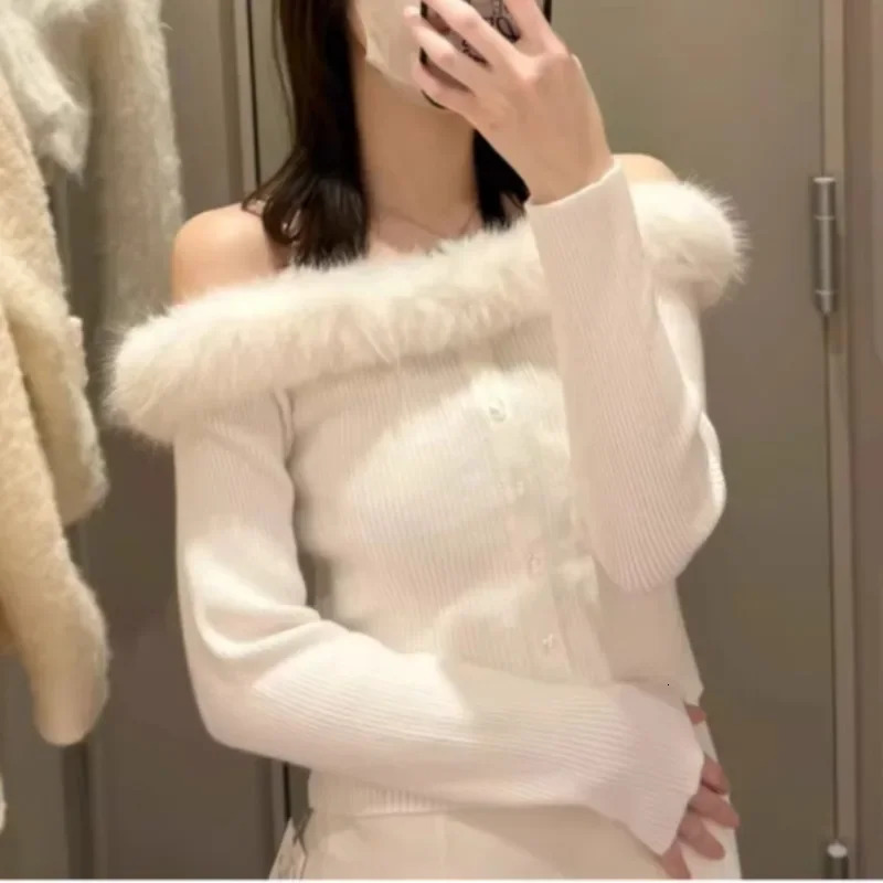 Long Sleeve Off Shoulder Outerwears Sexy Slash Neck Cardigan Single Breasted Sweater Spring Women Clothing Japan Cardigans 251016