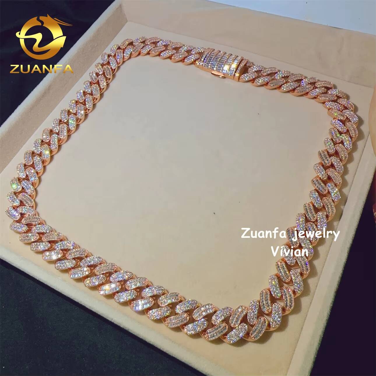 D Color VVS Moissanite Diamond 15mm MoissaniteCuban Iced Out Sterling Silver 925 Hip Hop Fine Jewelry Cuban Link Chain Necklace