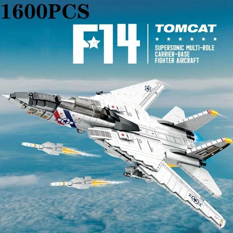 1600PCS Military Tomcat F14 Fighter Aircraft Building Blocks MOC CarrierBase Fighter Model Bricks Set Holiday Gifts Kids Toys J251022