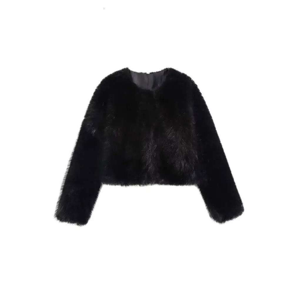 Women's Thick Warm Faux Fur Cropped Jacket, O Neck, Long Sleeve, Female Outerwear, Chic Tops, Fashion