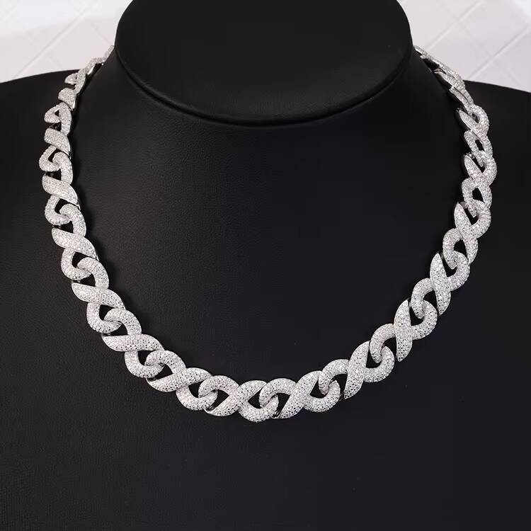 10mm13mm15mm 925 Sterling Silver Infinite Chain Hip Hop Style Cuban Lidynamic Chain Vvs Moissanite Diamond Necklaces