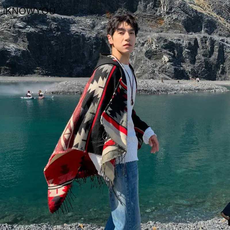 New Tourism Cloak Male Hooded Warmth Scarf Warmth Shawl Capes Print Tassels Jacket Men Poncho Outwear Big Size J251118
