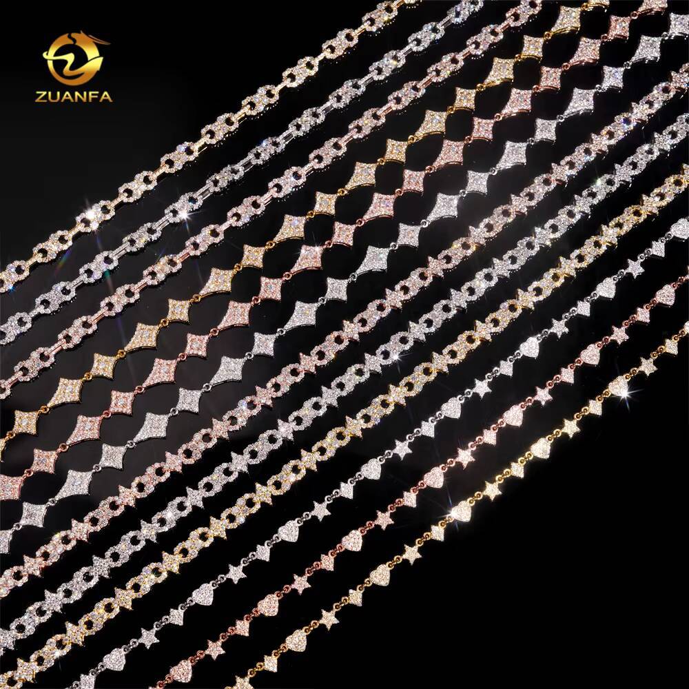 4 Styles Fashion Moissanite Necklace Hip Hop Jewelry Cluster Iced Out Moissanite Diamond Link Chain