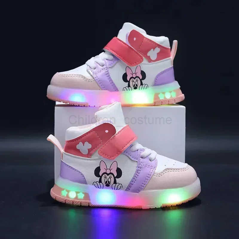 Disney Childrens Sneakers Boys Girls Mickey Led Light Sport Shoes Student Shoes Hook Antislip Kids Outdoor Shoes Basket Shoes H251022