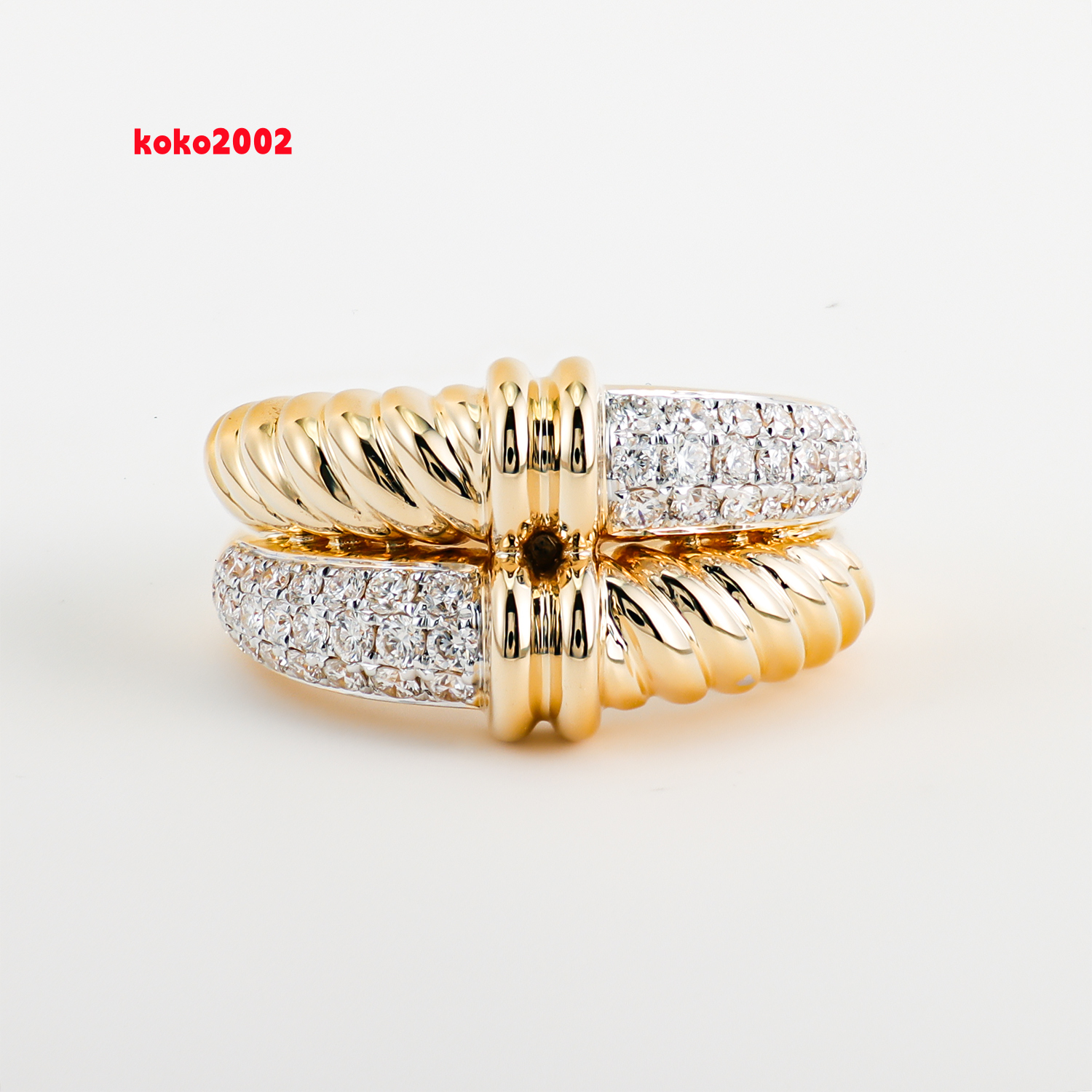 14K Gold Plated Designer Style Unique Twist Ring GRA DEF Round Brilliant Moissanite Diamond Jewelry Factory Wedding Ring