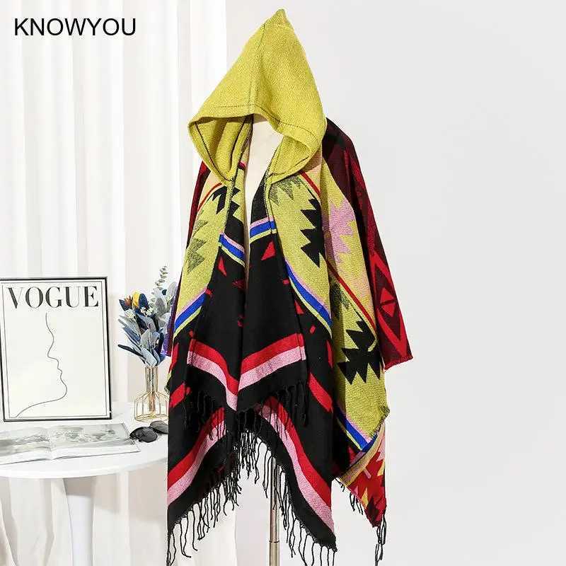 New Tourism Cloak Male Hooded Warmth Scarf Warmth Shawl Capes Print Tassels Jacket Men Poncho Outwear Big Size J251118
