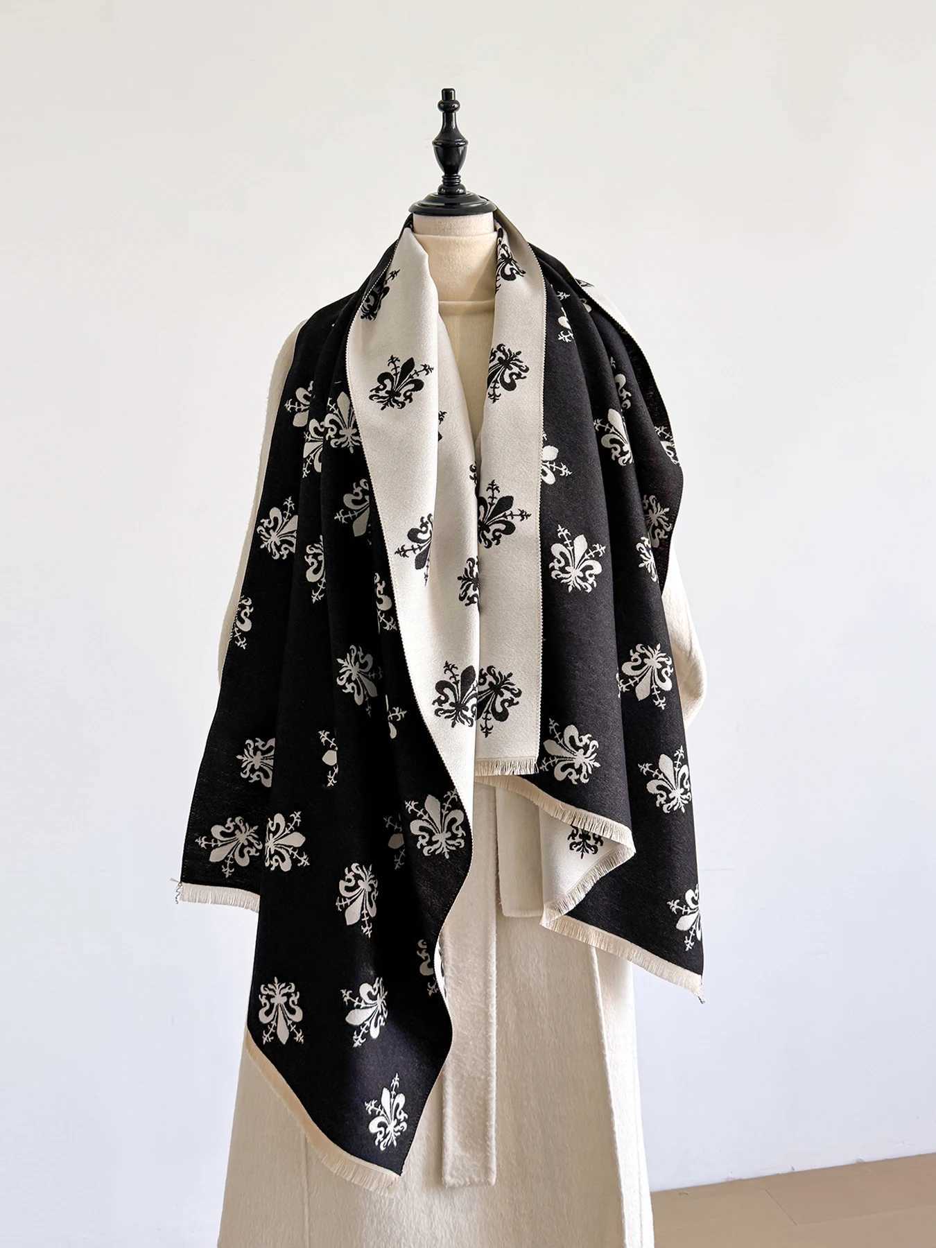 New Winter Elegance Womens Pattern Scarf Thick Faux TwoSided Shawls Cozy Warm Foulard Female Blanket Wraps J251129