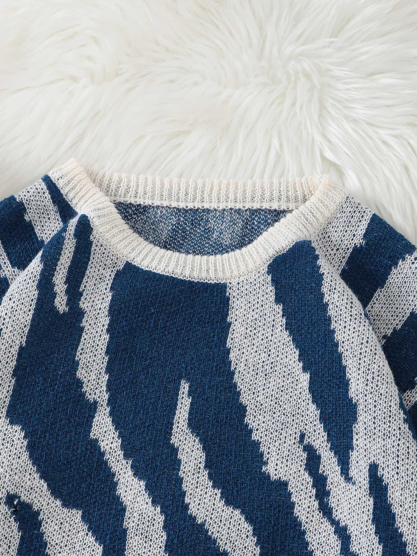 New Popular Autumn and Winter Wave Pattern Pullover Sweater Casual Round Neck Contrast Color Knitted Mens PulloverXJ251022