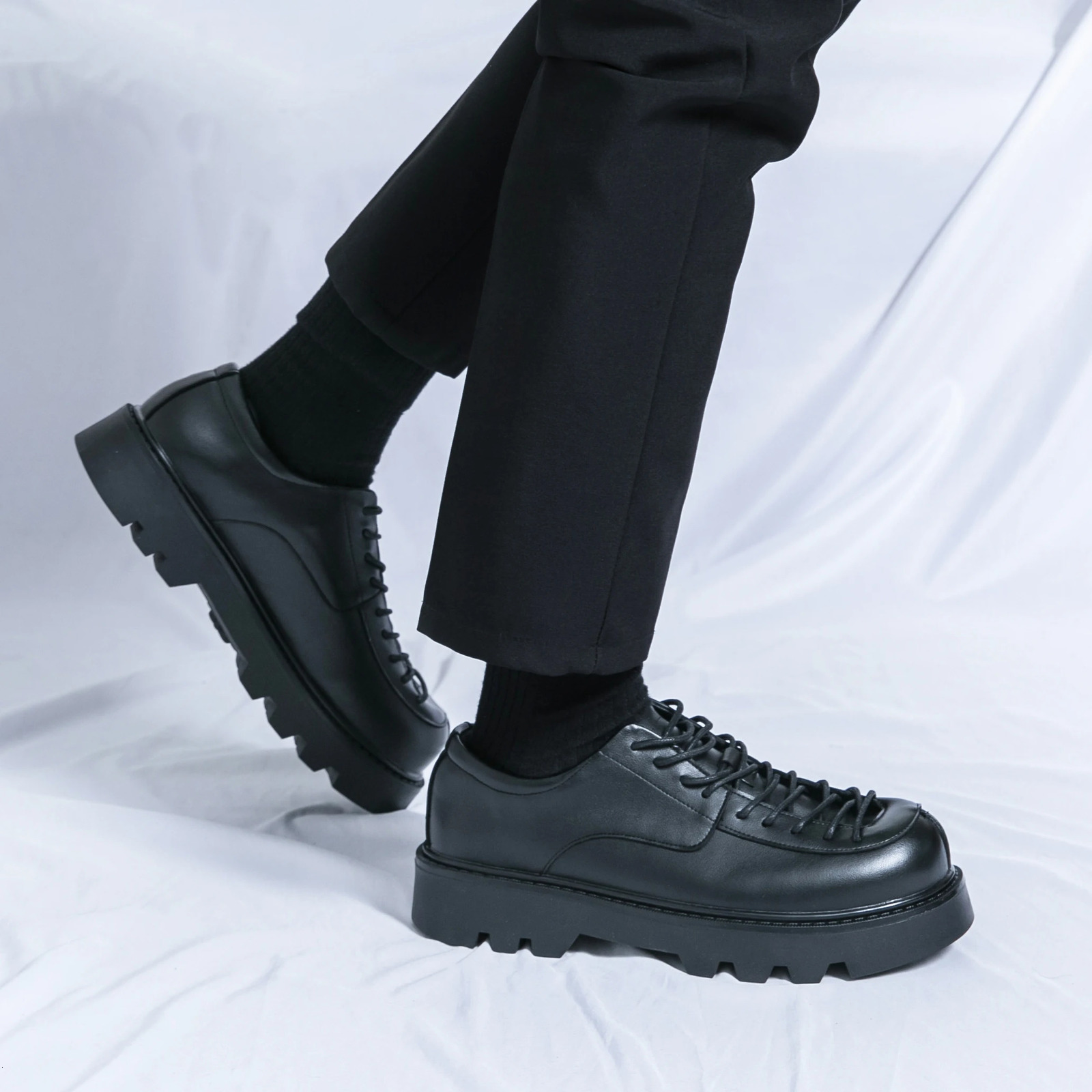 STRONGSHEN Men Leather Shoes Handmade Chunky Platform Retro Work Shoes Derby Low Top Man Casual Formal Shoes Size 3845 251017