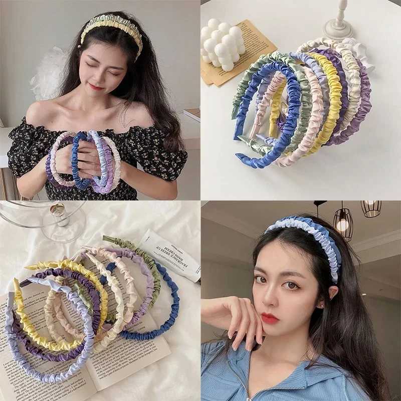 Satin Pleated Hairband Women Sweet Simple Headband Fabric Allmatch Hair Band Girls Hoop Headwear Hair Accessories V251022