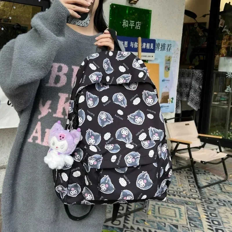Sanrio Kuromi Large Capacity Backpack Boys Girls Cartoon Kawaii Canvas Schoolbag Kids School Backpack Multifunctional Travel Bag L251022