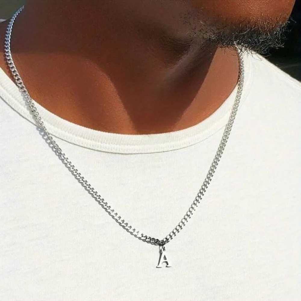 Initials Cuban Chain Necklaces for Men BoysWaterproof AZ 26 Alphabet Charm Pendant with 50cm197 Stainless Steel Chain Gifts V251022