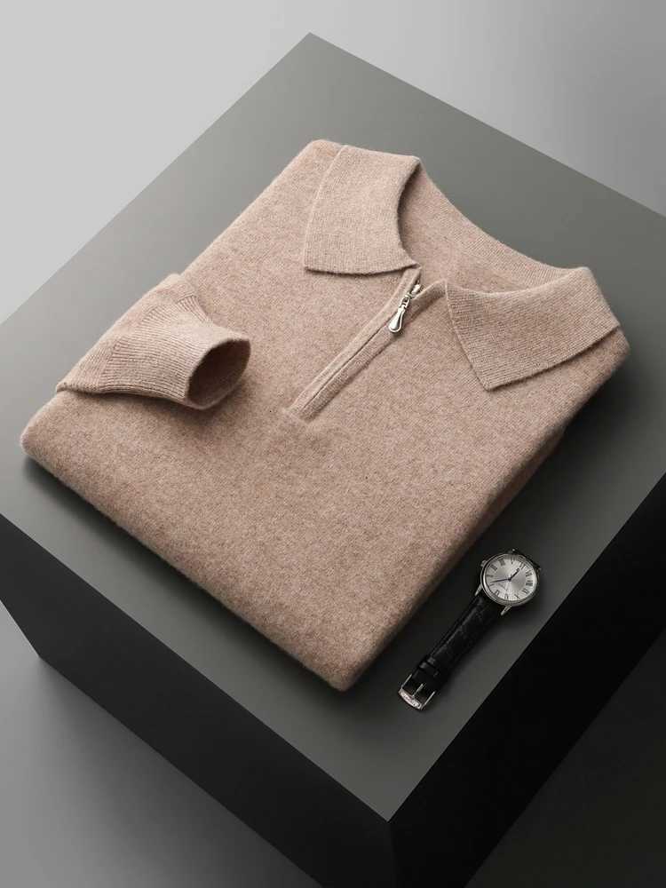 CHICUU Men Polo Cashmere Sweater Zipper Smart Casual Pullover 100 Merino Wool Knitwear Autumn Winter Soft Comfy Basic TopsXJ251022