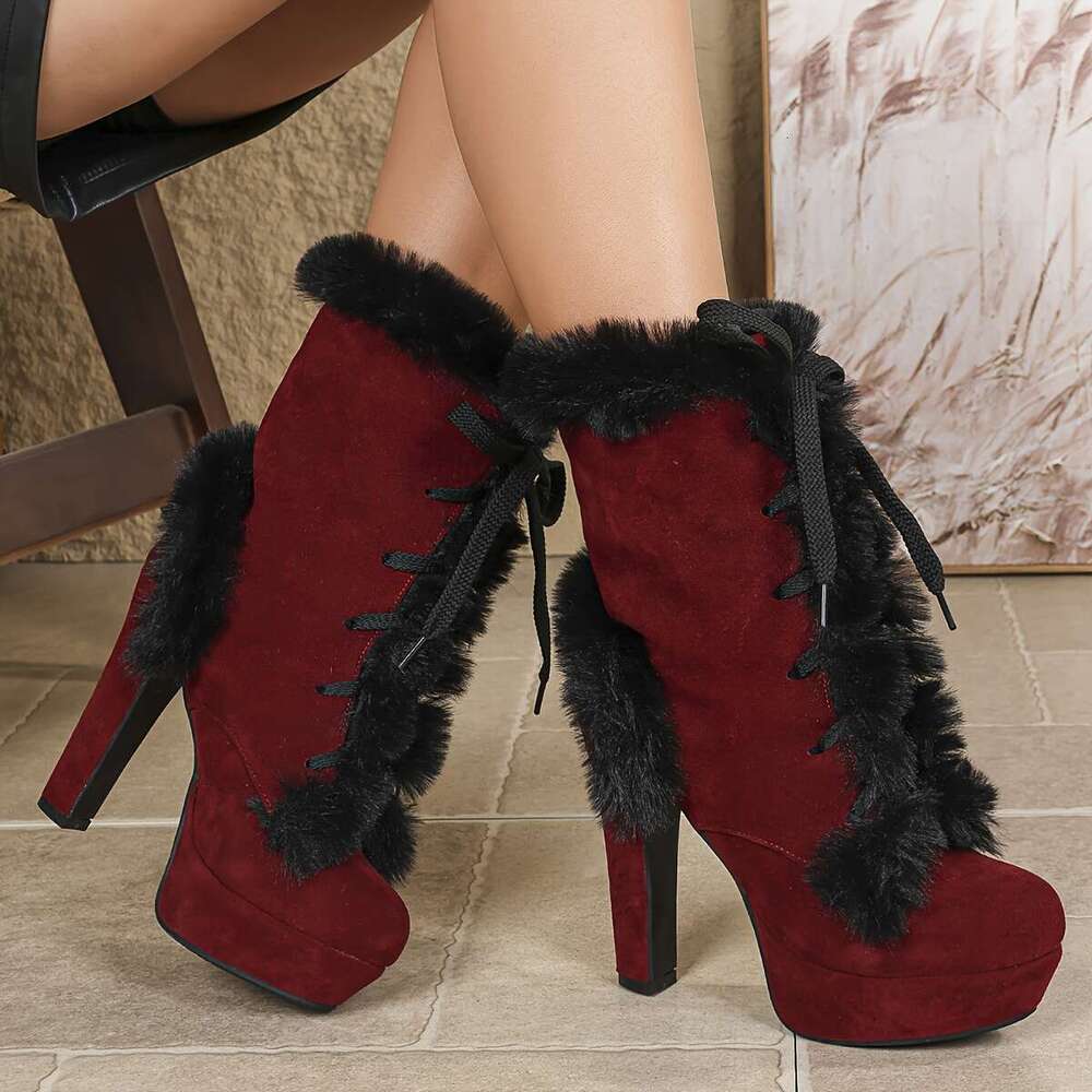 Women's With Thick Heels Chunky Round-Toe Warm Fau -Like Collar, Round-Heel Booties Wide Width Vailable For Ice & Snow - European-Inspired Cold-W