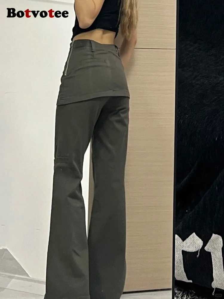 Botvotee Fake TwoPiece Plussize Wide Leg Jeans for Women 2025 New Y2k Fashion Streetwear High Waisted Flare Denim PantsT251022